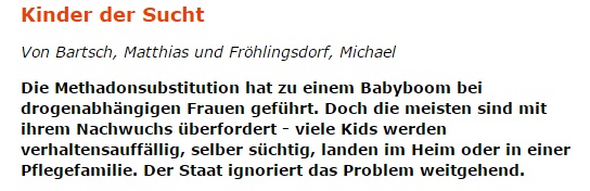 Ruthard Stachowske im Spiegelartikel zu Kinder der Sucht